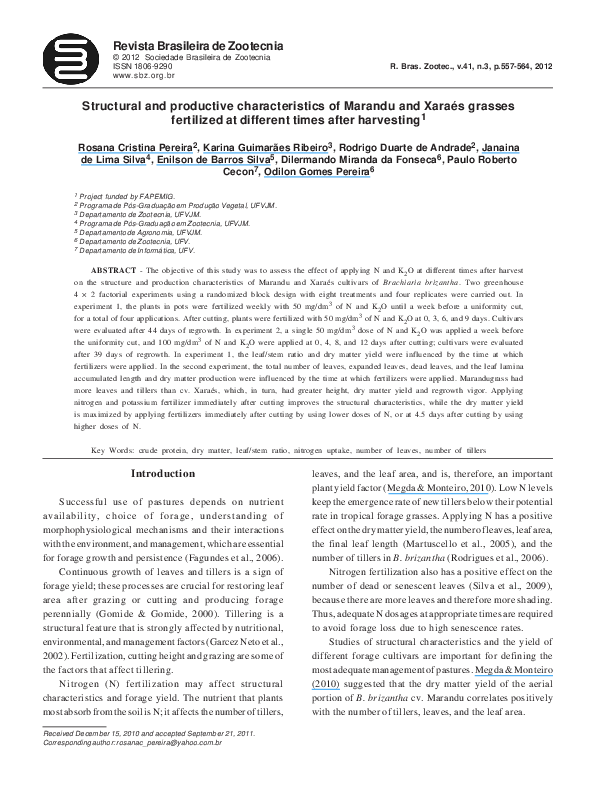 (PDF) Structural and productive characteristics of Marandu and Xaraés ...