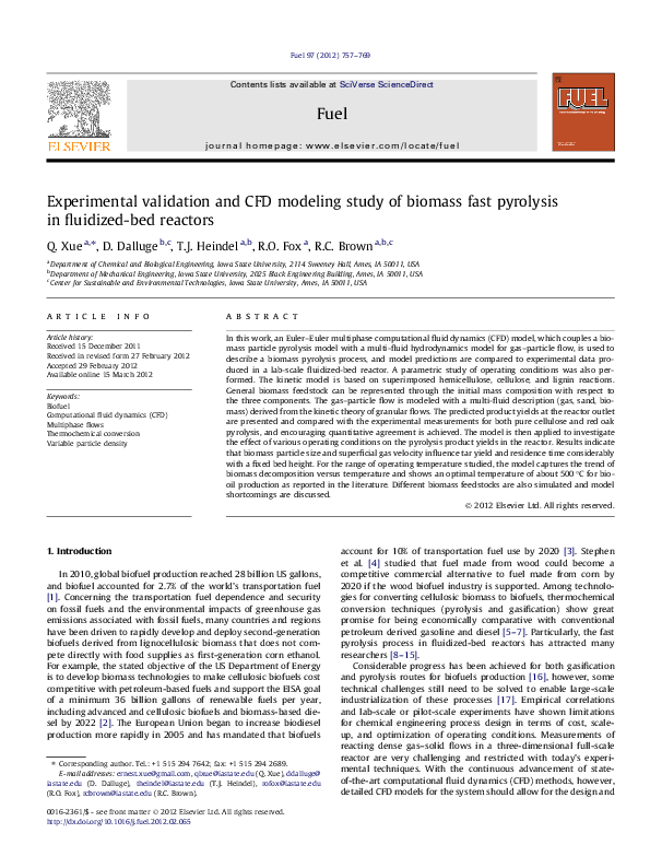 (PDF) Experimental validation and CFD modeling study of biomass fast ...