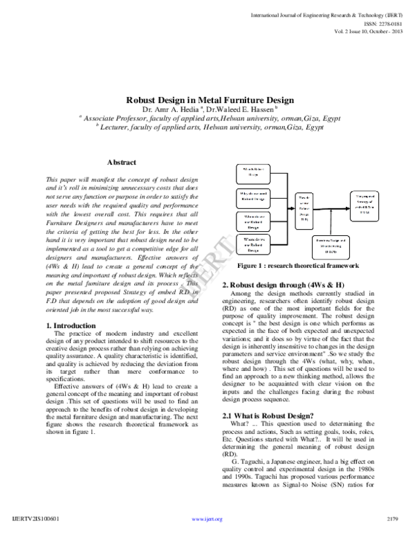 (PDF) Robust Design in Metal Furniture Design Dr Waleed Ebrahim