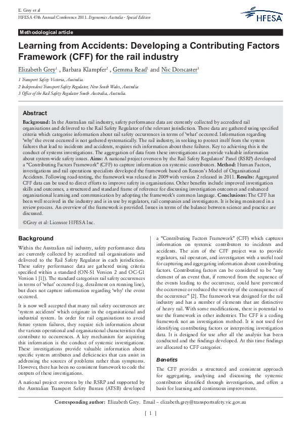 (PDF) Learning from Accidents: Developing a Contributing Factors ...