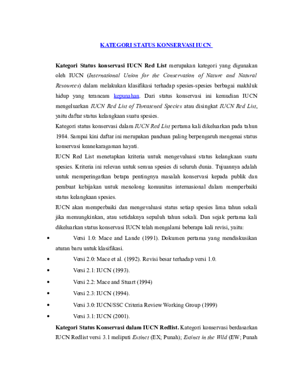 (DOC) KATEGORI STATUS KONSERVASI IUCN Miltan Waja Academia.edu