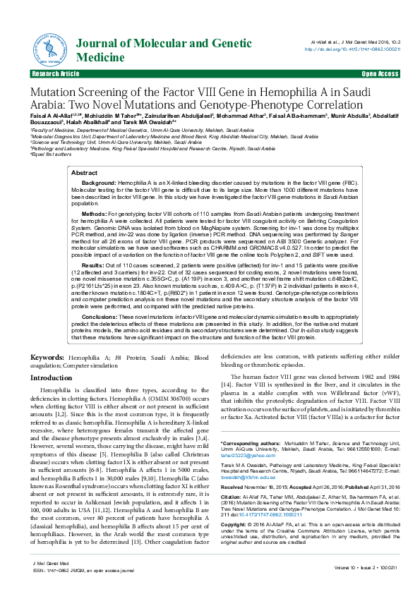(PDF) Journal of Molecular and Genetic Medicine Mutation Screening of ...