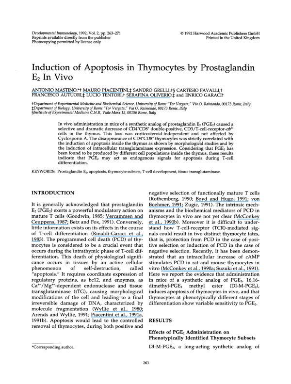 (PDF) Induction of Apoptosis in Thymocytes by Prostaglandin E2 In Vivo