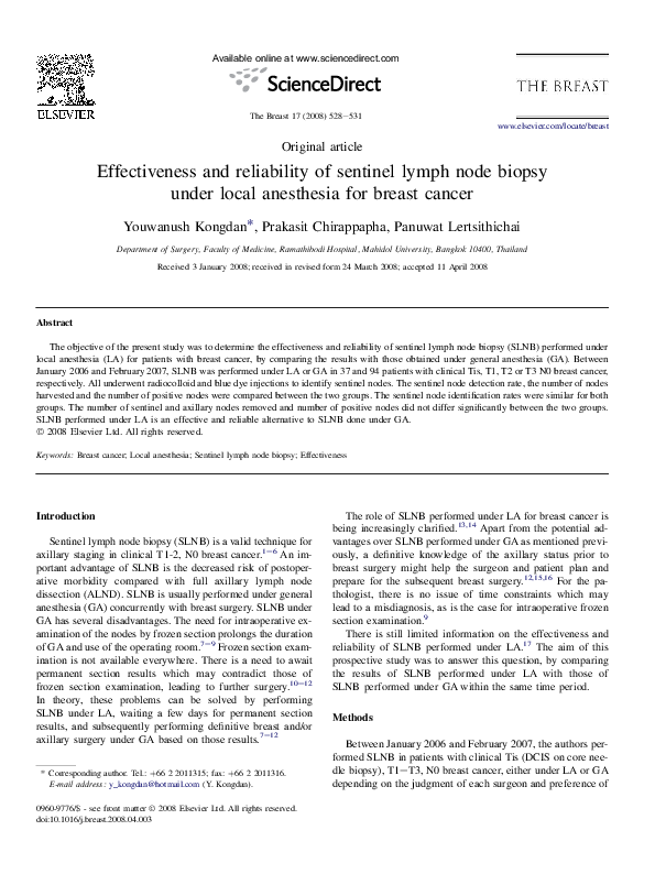 (PDF) Effectiveness and reliability of sentinel lymph node biopsy under ...