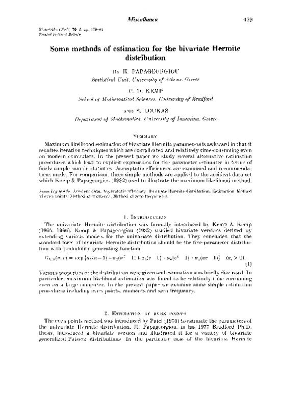 (PDF) Some methods of estimation for the bivariate Hermite distribution