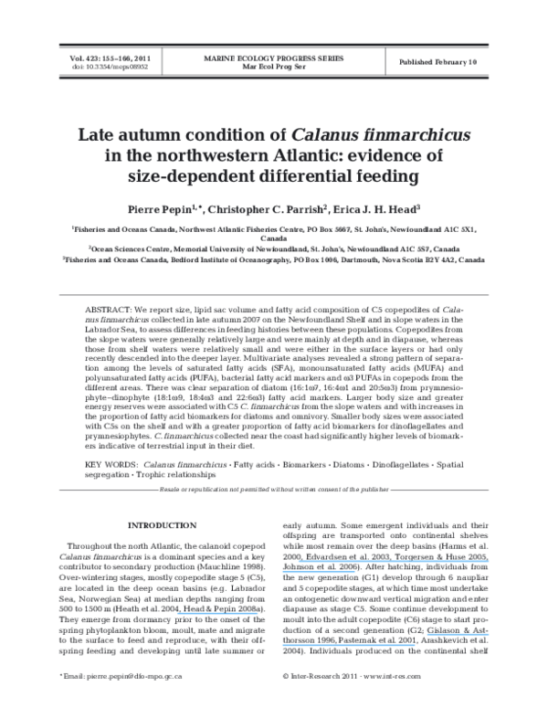 (PDF) Late autumn condition of Calanus finmarchicus in the northwestern ...