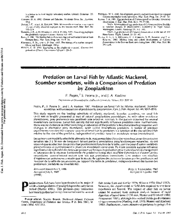 (PDF) Predation on larval fish by Atlantic mackerel Pierre Pepin