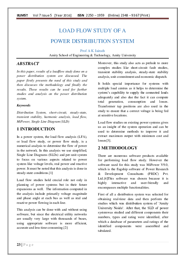 PDF) LOAD FLOW STUDY OF A POWER DISTRIBUTION SYSTEM
