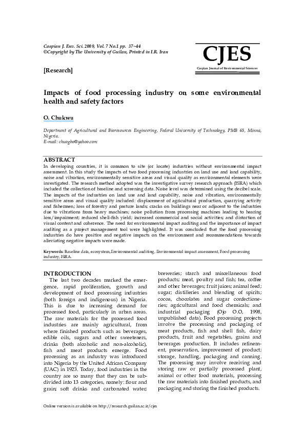 (PDF) Impacts of food processing industry on some environmental health ...