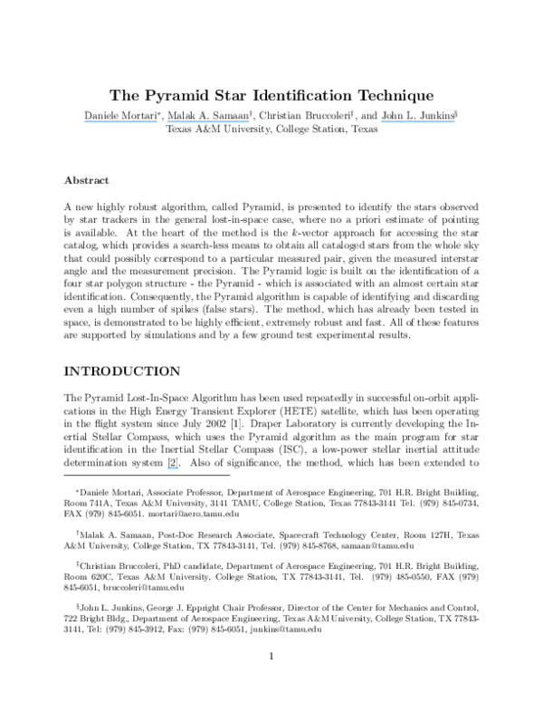 (PDF) Lost-in-Space Pyramid Algorithm for Robust Star Pattern Recognition