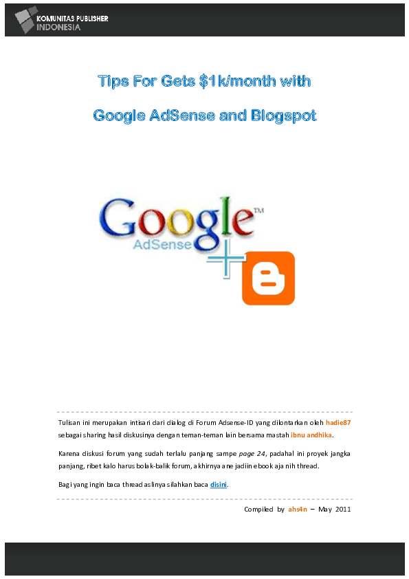Pdf Tips For Gets 1k Month With Google Adsense And Blogspot Dhan Junkie Academia Edu
