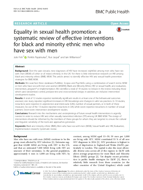 (PDF) Equality in sexual health promotion: a systematic review of ...