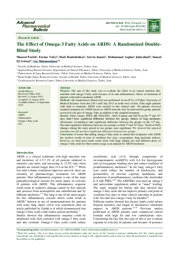 (PDF) The Effect of Omega-3 Fatty Acids on ARDS: A Randomized Double ...