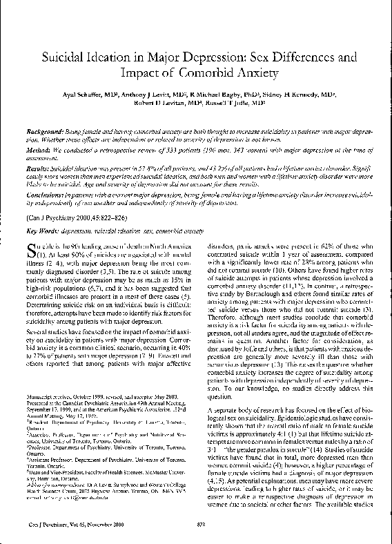 (PDF) Suicidal Ideation in Major Depression: Sex Differences and Impact ...