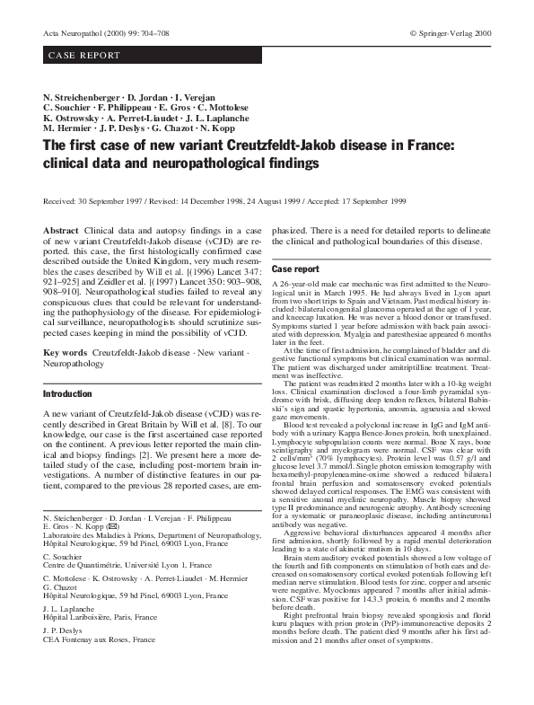 (PDF) The first case of new variant CreutzfeldtJakob disease in France