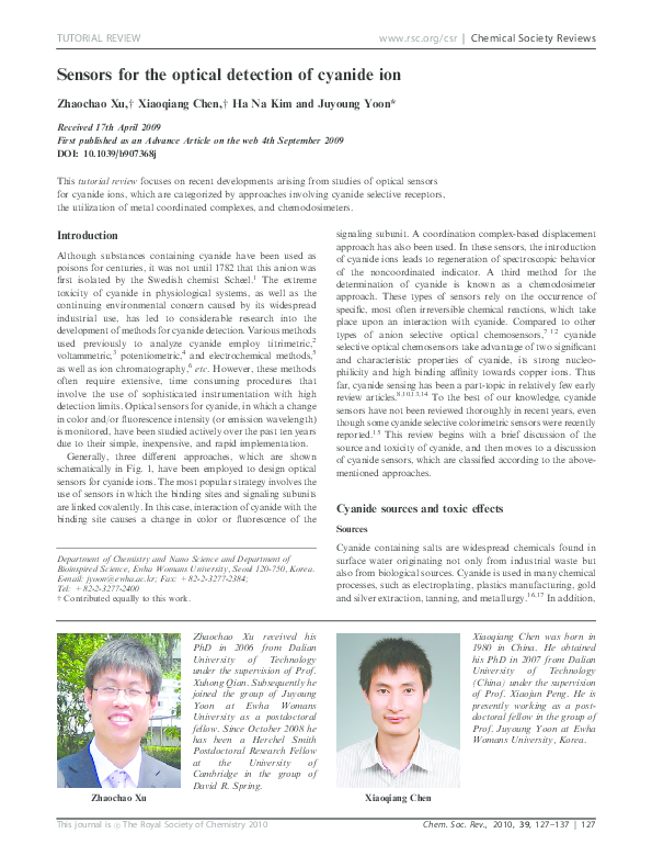 (PDF) Sensors for the optical detection of cyanide ion