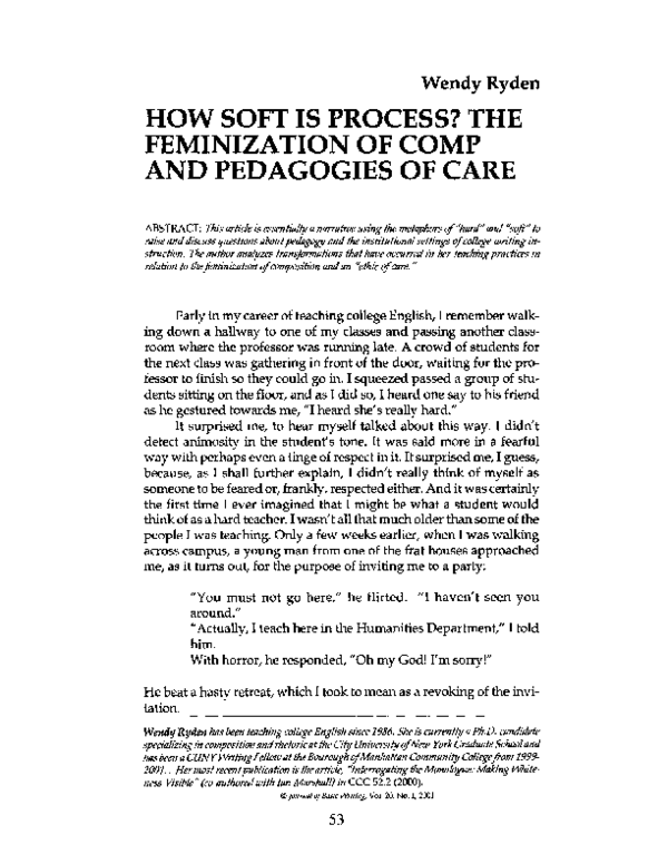 (PDF) How Soft Is Process? The Feminization of Comp and Pedagogies of Care
