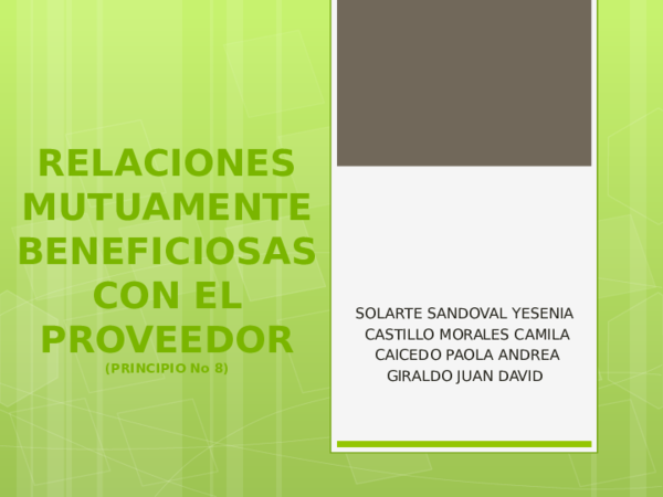 (PDF) RELACIONES MUTUAMENTE BENEFICIOSAS CON EL PROVEEDOR (PRINCIPIO No 8