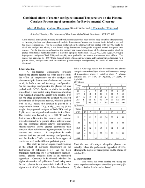 (PDF) Combined effect of reactor configuration and Temperature on the ...