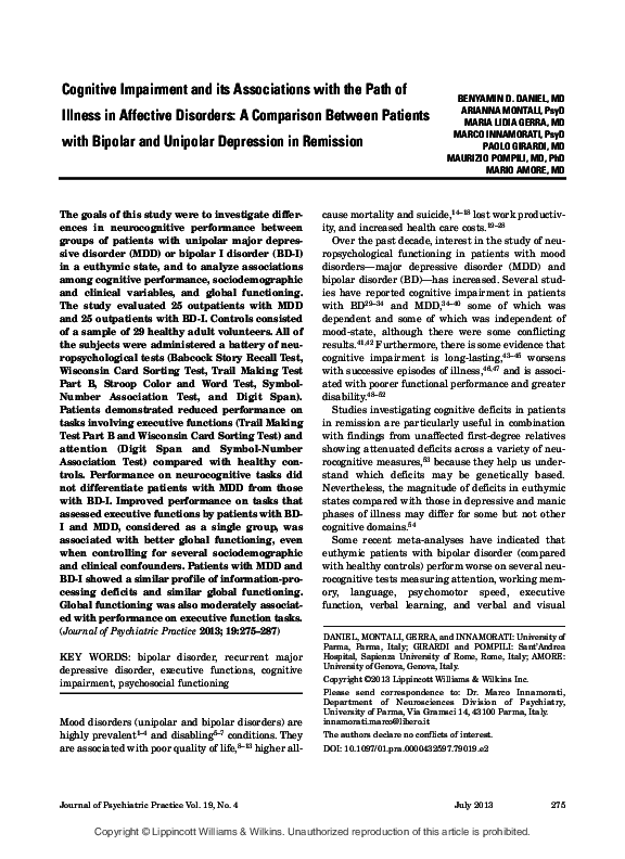 (PDF) Cognitive Impairment and its Associations with the Path of ...