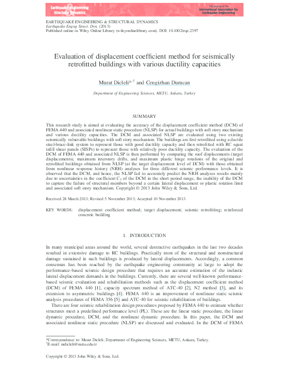 (PDF) Evaluation of displacement coefficient method for seismically ...