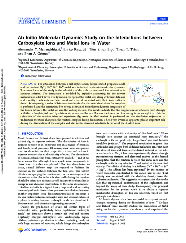 (PDF) Ab Initio Molecular Dynamics Study on the Interactions between ...