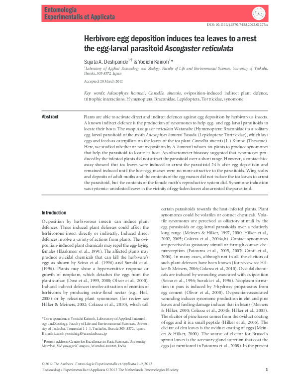 (PDF) Herbivore egg deposition induces tea leaves to arrest the egg ...