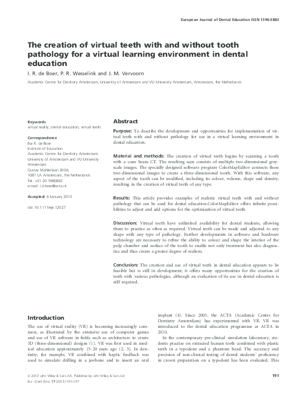 (PDF) The creation of virtual teeth with and without tooth pathology ...