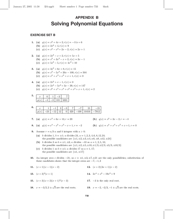(PDF) Solving Polynomial Equations EXERCISE SET B