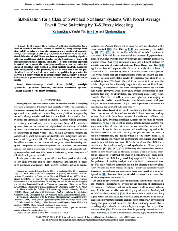 (PDF) Stabilization for a Class of Switched Nonlinear Systems With ...