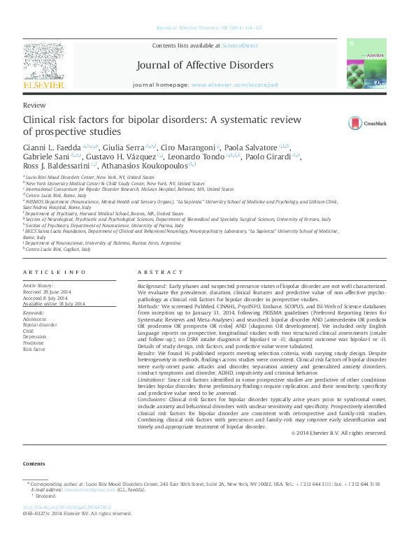 (PDF) Clinical risk factors for bipolar disorders: A systematic review ...