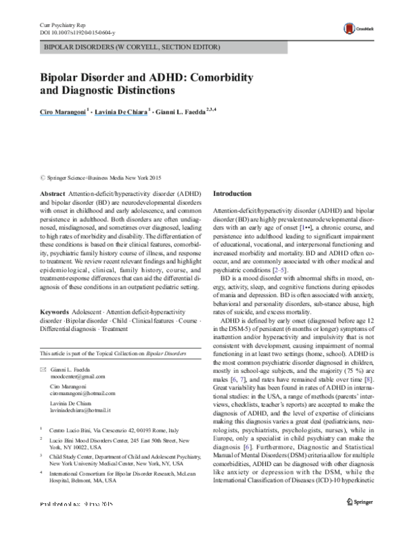 (PDF) Bipolar Disorder and ADHD: Comorbidity and Diagnostic Distinctions