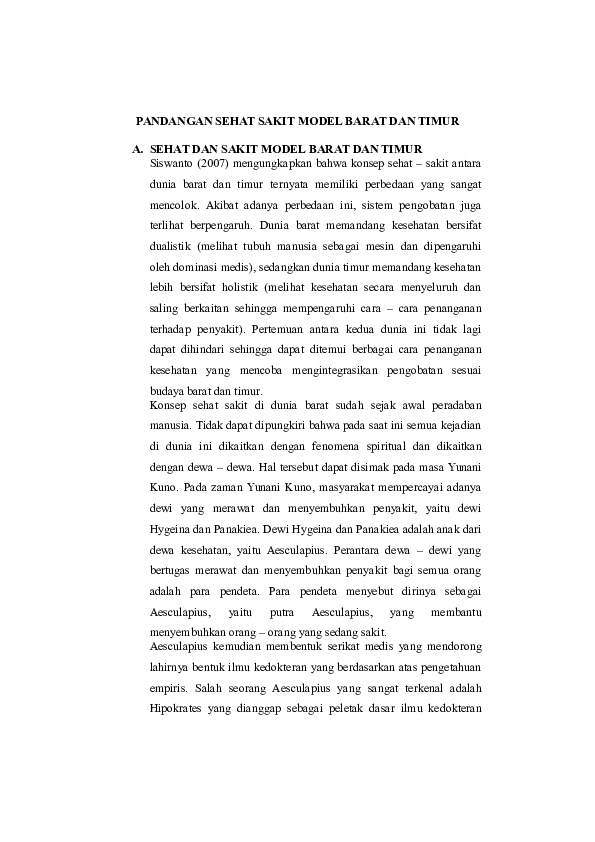 (DOC) PANDANGAN SEHAT SAKIT MODEL BARAT DAN TIMUR