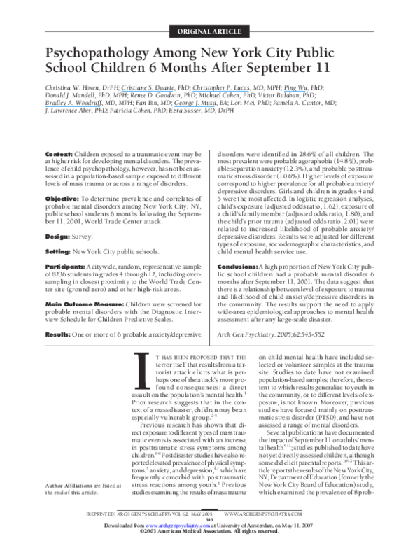 (PDF) Psychopathology Among New York City Public School Children 6 ...