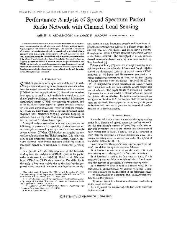 (PDF) Performance analysis of spread spectrum packet radio network with ...