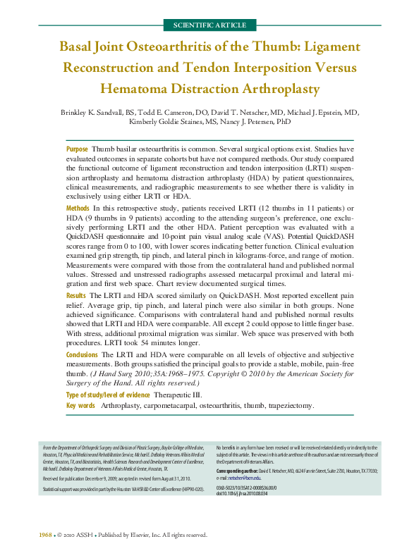 (PDF) LongTerm FollowUp of Basal Joint Resection Arthroplasty of the