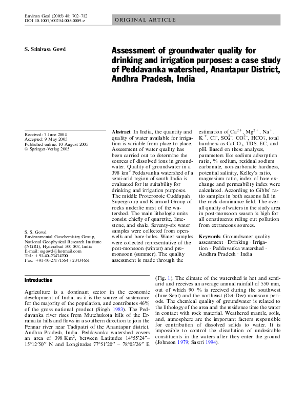 (PDF) Assessment of groundwater quality for drinking and irrigation ...