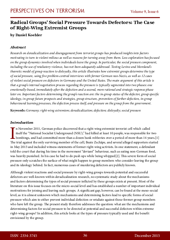 (PDF) Radical Groups' Social Pressure Towards Defectors: The Case of ...