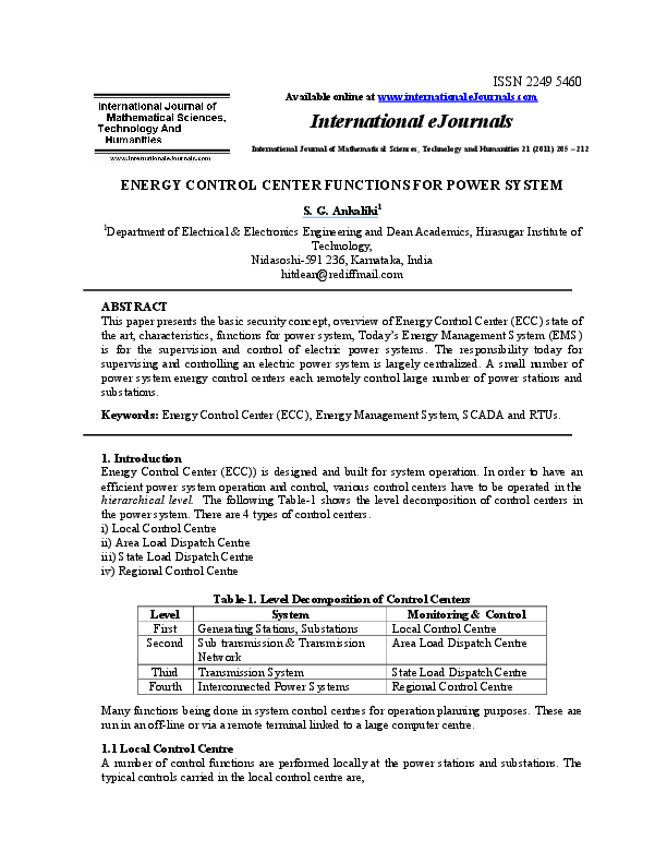(PDF) Energy Control Center Functions for Power System Shekhappa
