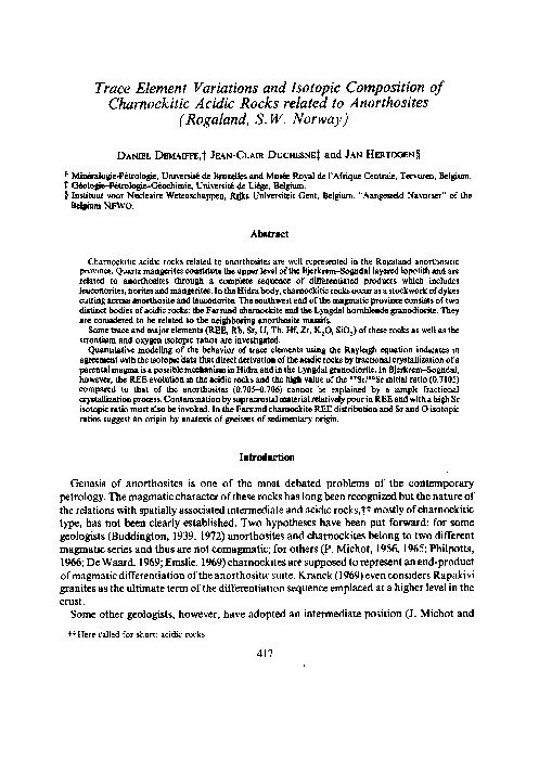 (PDF) Trace element variations and isotopic composition of charnockitic ...