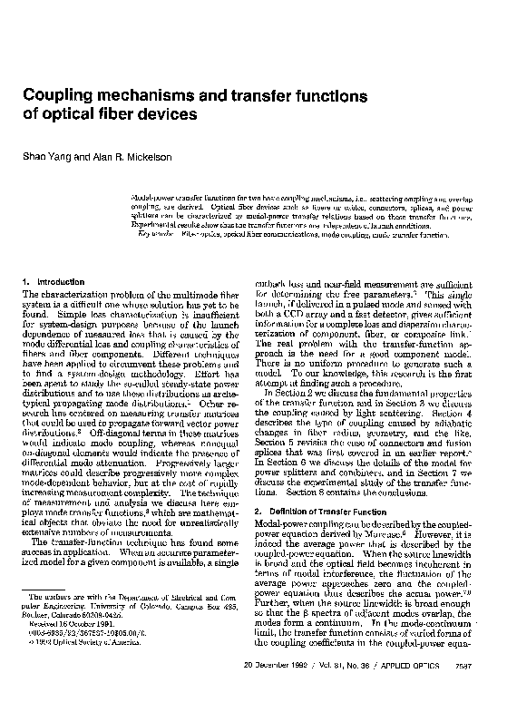 (PDF) Coupling mechanisms and transfer functions of optical fiber devices