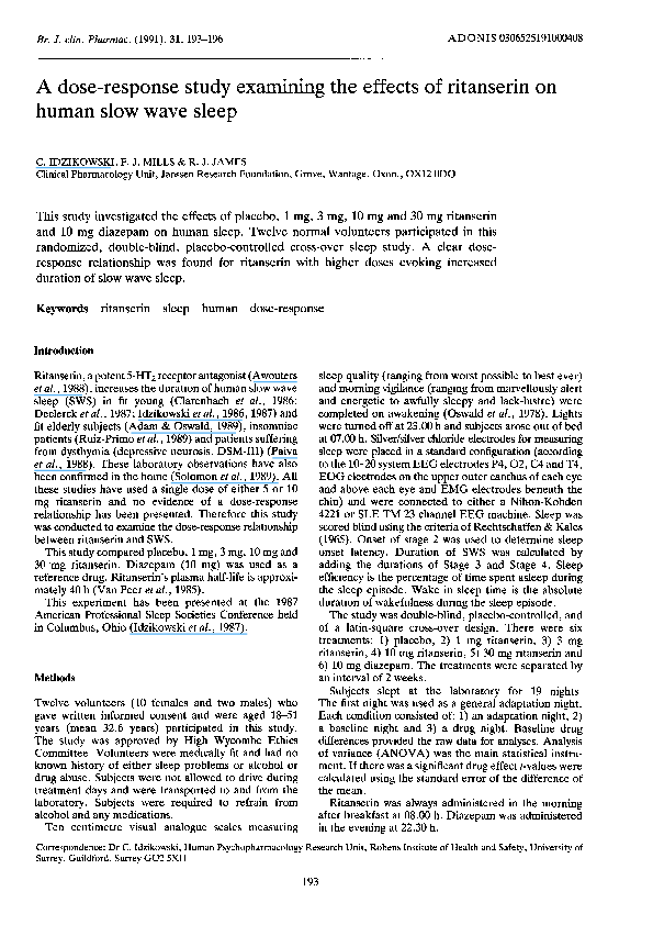 (PDF) A dose-response study examining the effects of ritanserin on ...
