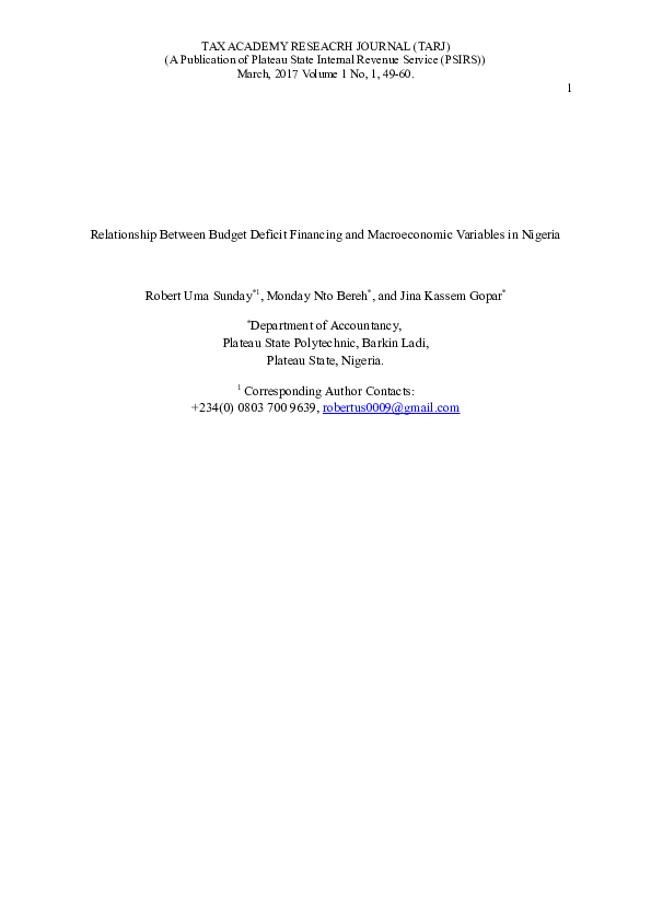 (DOC) Relationship Between Budget Deficit Financing and Macroeconomic ...