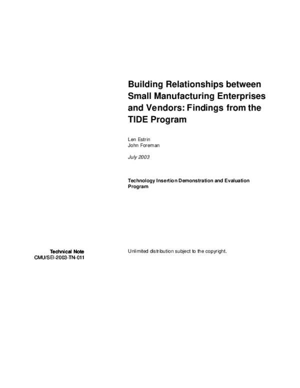 (PDF) Building Relationships between Small Manufacturing Enterprises ...