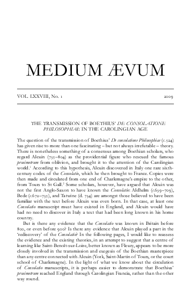The transmission of the <i>Consolatio Philosophiae</i> in the Carolingian age