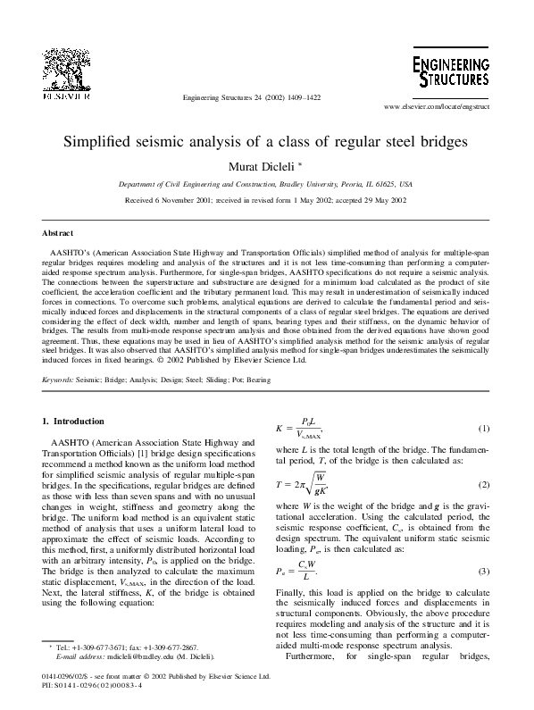 (PDF) Simplified seismic analysis of a class of regular steel bridges