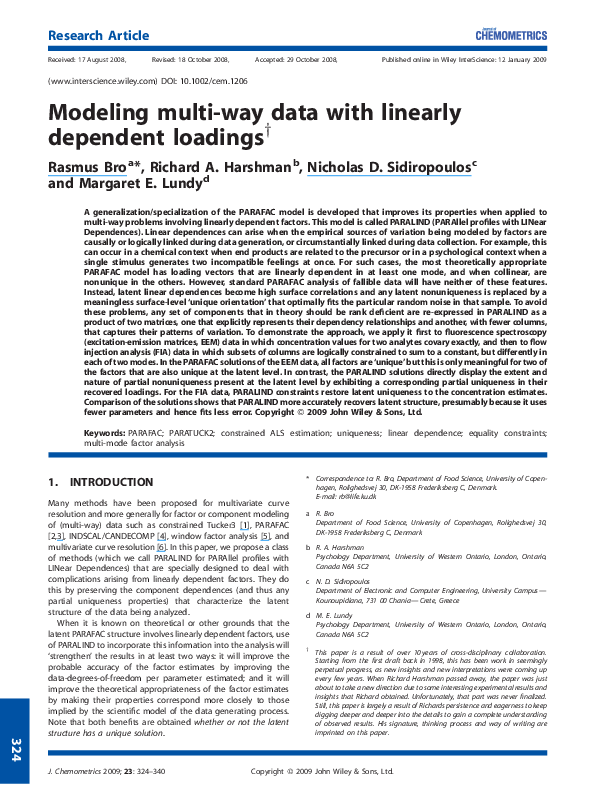 (PDF) Modeling multi-way data with linearly dependent loadings