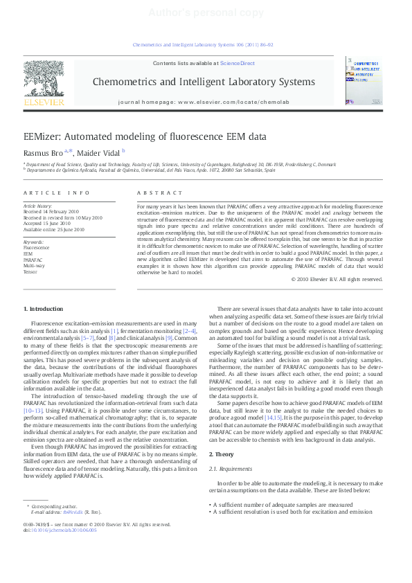 (PDF) EEMizer: Automated modeling of fluorescence EEM data