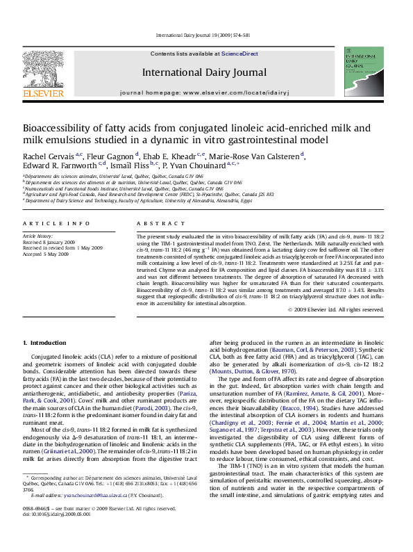 (PDF) Bioaccessibility of fatty acids from conjugated linoleic acid