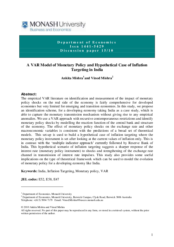 (PDF) A VAR Model of Monetary Policy and Hypothetical Case of Inflation ...